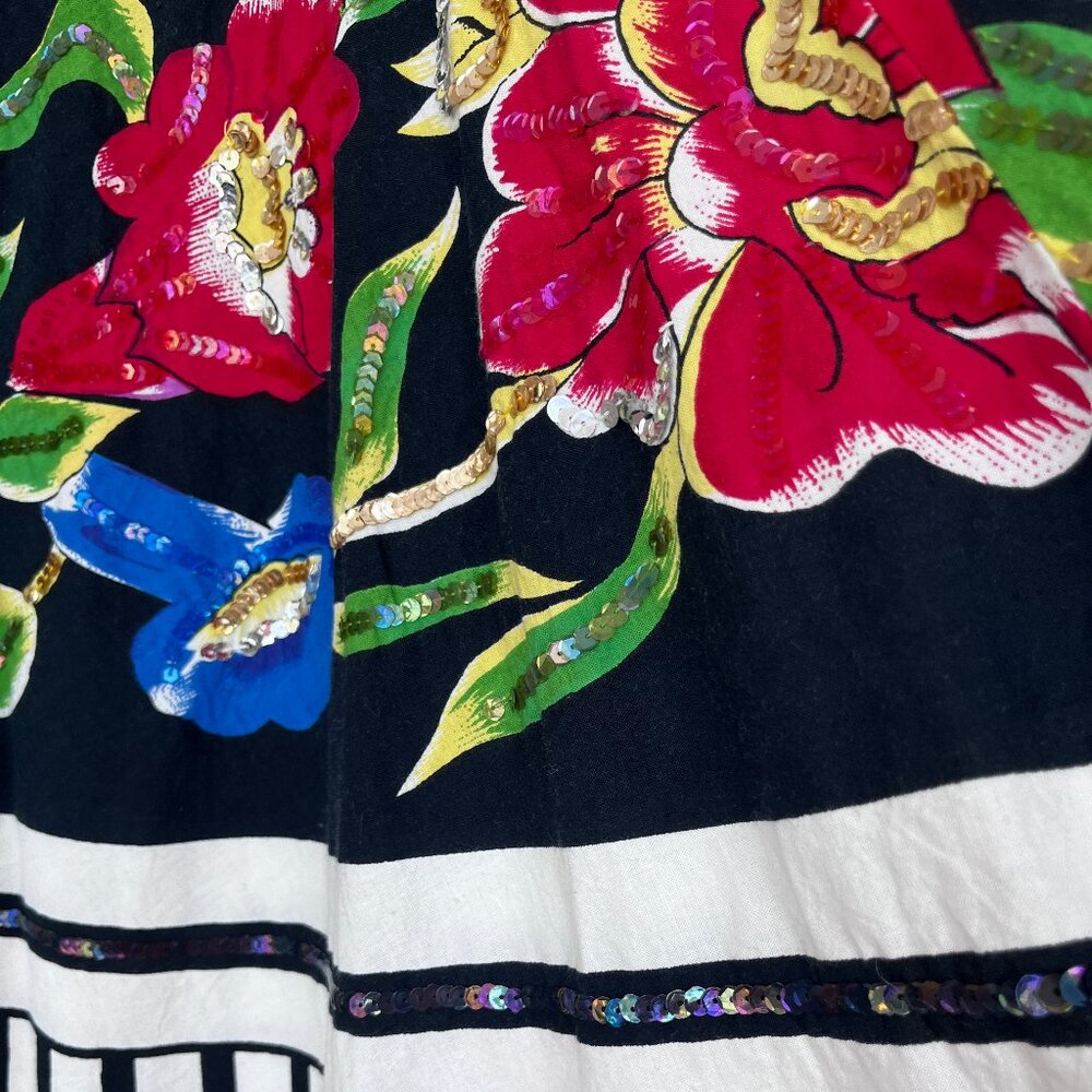 NWT Floral Sequins Skirt Black White Stripe Festive Playful Whimsy Goth Lydia - Picture 10 of 15
